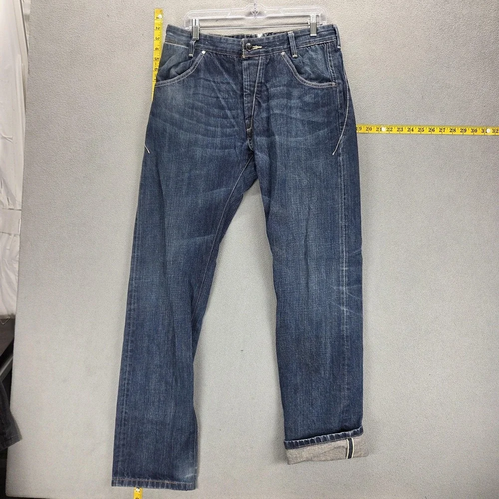 Levis Jeans Mens Blue Selvedge Two Horse Straight Whiskers Button Fly Fits 31x34